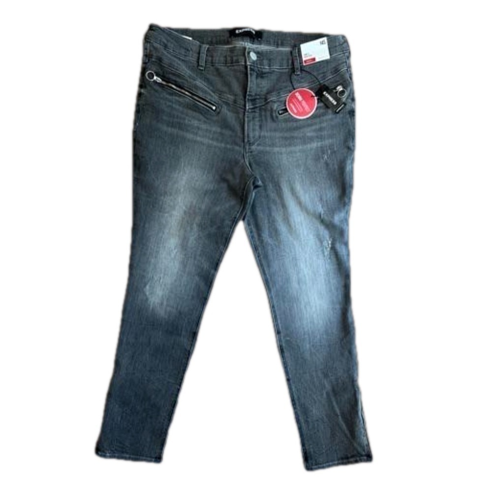 Express Gray Ankle High Rise Stretch Denim Perfect Jeans Size 14S Women NWT